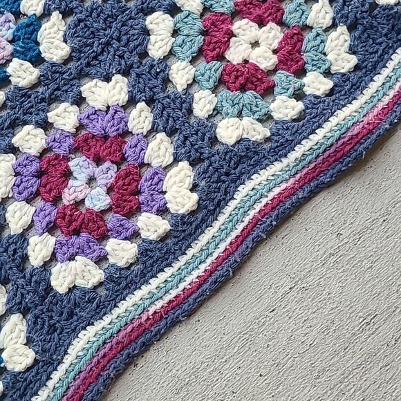 Handmade Colorful Crochet Blanket Purple Blue Pink Knit Colorful - Picture 2 of 4